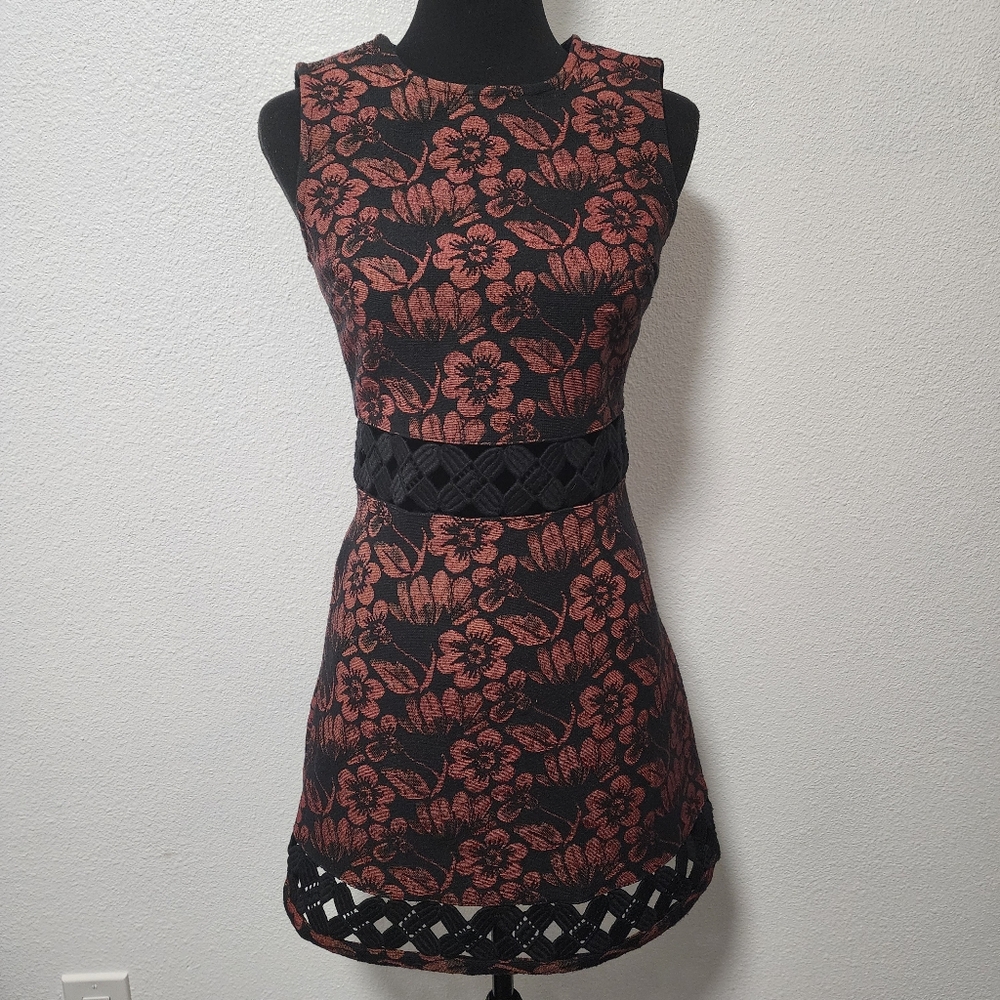 Topshop Black & Orange Floral Sleeveless Canvas Mini Dress